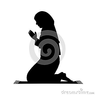 Muslim woman praying silhouette isolated on white background Vector Illustration