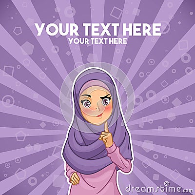 Muslim woman with a raised hand with finger up Vector Illustration