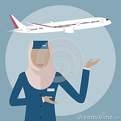 Muslim Woman Stewardess Vector Illustration