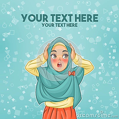 Muslim woman surprised with holding her head Vector Illustration