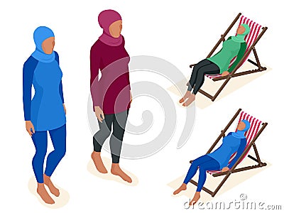 Muslim woman in swimsuit Vector Illustration