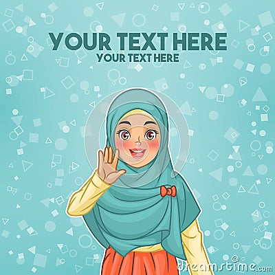 Muslim woman waving with her palm Vector Illustration