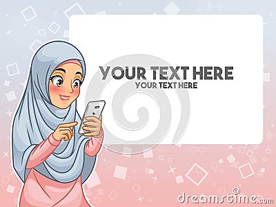 Muslim woman hand touching a smart phone by pointing with her finger Vector Illustration