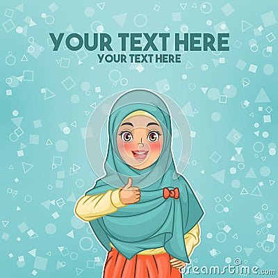 Muslim woman wearing hijab giving a thumbs up Vector Illustration