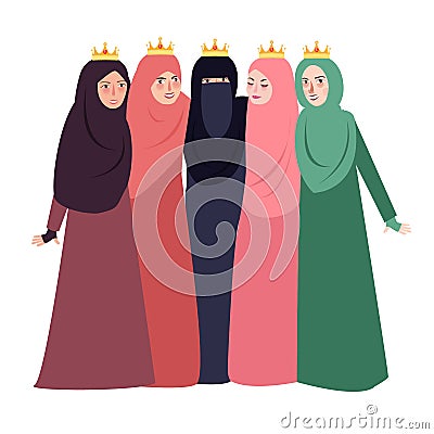 Muslim woman wearing veil together people and friendship together beutiful girls Islam Vector Illustration