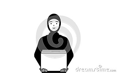 Muslim Woman working to carry cardboard boxes Stock Photo