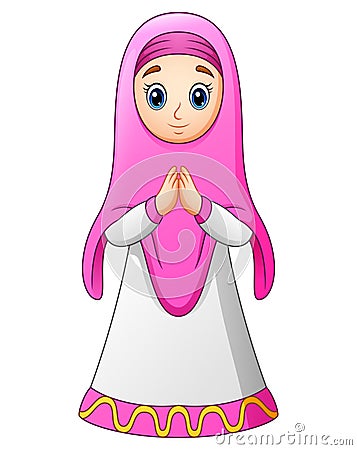 Muslim women cartoon greeting Vector Illustration