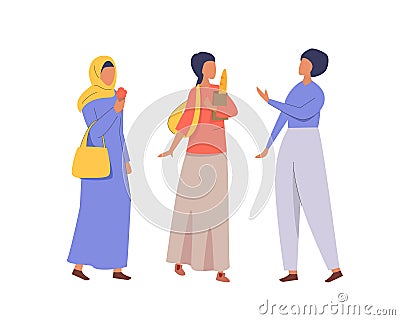 Muslim women talking each other. Daily life vector illustration Vector Illustration