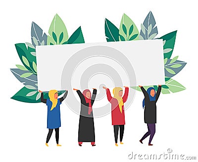 Muslim women with empty banner vector illustration Vector Illustration