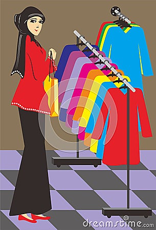 Muslim women are shopping Vector Illustration