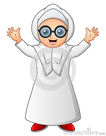 A muslim women standing on month of ramadan wearing glasses Vector Illustration