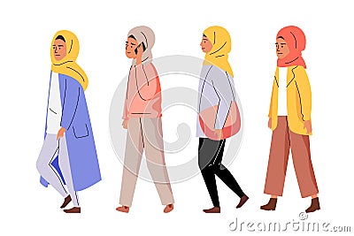 Muslim women walking in line vector illustration Vector Illustration