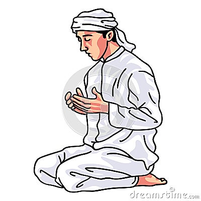 Muslim Young Man Pray Prayer Dua Drawing Cartoon Vector Vector Illustration