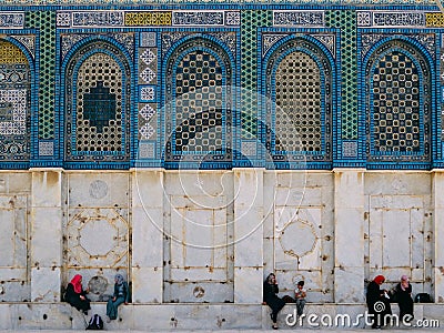 Muslims Chatting outside The Dome of the Rock Editorial Stock Photo