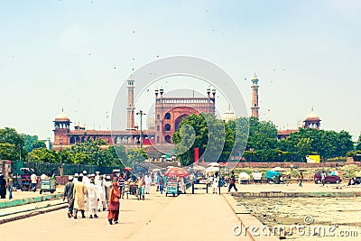 Muslims go to the Jama Masjid - main Delhi mosque Editorial Stock Photo