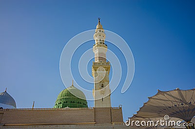 The Famous Green Dome of the Masjid Nabawi in MAdinah. Editorial Stock Photo
