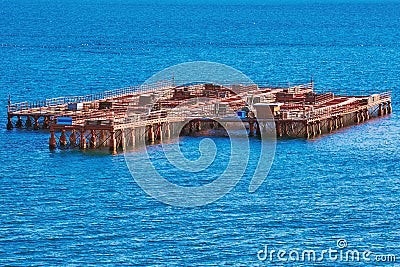 Mussel Farm in the Sea Stock Photo