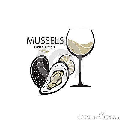 mussel shell label Vector Illustration