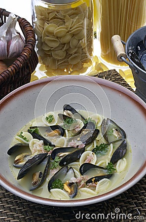 Still lfe of mussel soup Stock Photo
