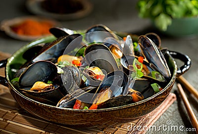 Mussels Asian Style Stock Photo