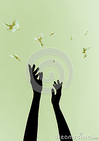 We must have peace, proclaim peace, live in peace; fly like white doves also in peace Stock Photo