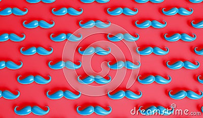 Mustache background. Lots of male mustaches on a blue background. 3D Rendering Stock Photo