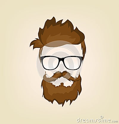 Mustache beard glasses hairstyle Vector Illustration
