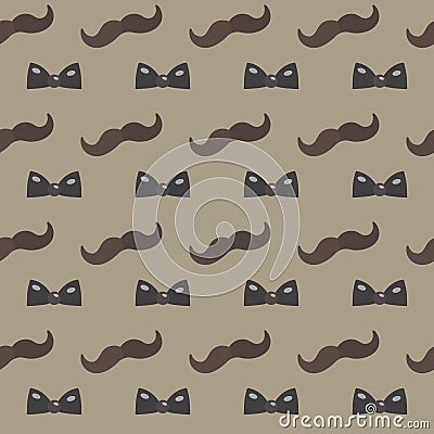 Mustache, Bow tie seamless patterns. Father`s Day holiday concept repeating texture, endless background. Vector Vector Illustration