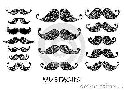 Mustache collection, ornate sketch for your design Vector Illustration