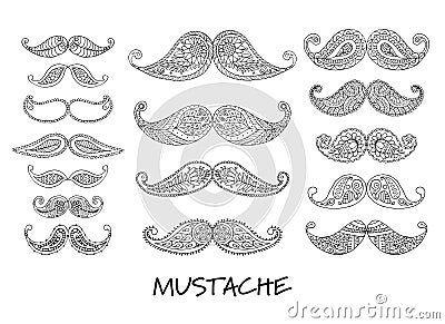 Mustache collection, ornate sketch for your design Vector Illustration