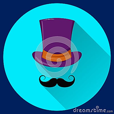 Mustache and cylinder. Flat icon Vector Illustration