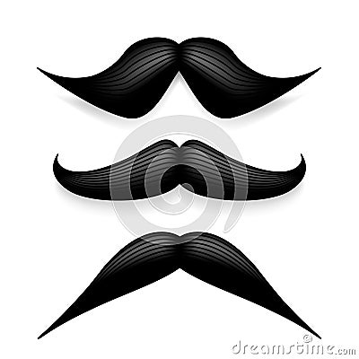 Mustache isolated on white. Black vector vintage moustache. Facial hair.Barber shop. Retro collection. Hipster beard. Vector Illustration