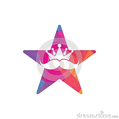 Mustache king star shape concept vector logo design. Vector Illustration