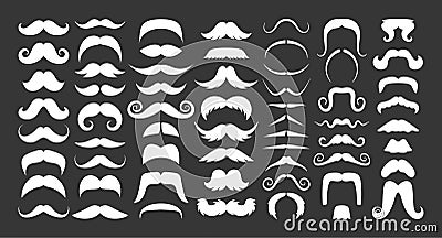 Mustache Types White Silhouette Vector Icons Set. Handlebar, Chevron, Dali and Fu Manchu, Horseshoe, Imperial Vector Illustration