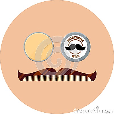Mustache wax and hipster mustache shaped comb flat icons for barber shop Vector Illustration