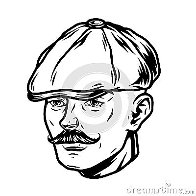 Mustached man head in irish cap Vector Illustration