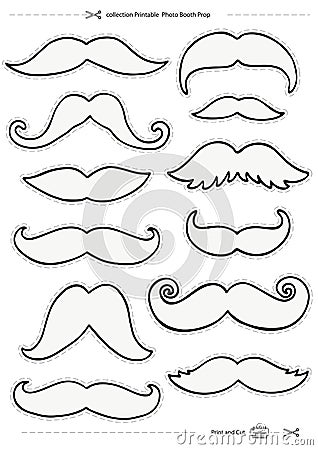 Mustaches set, collection Printable Photo Booth Prop, Vector Illustration