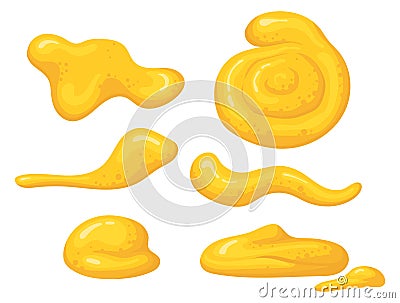 Mustard drop set. Dip sauce splash blobs Vector Illustration