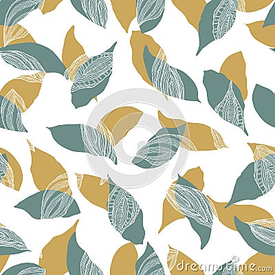 Mustard green abstract geo shadow leaf doodle background design Vector Illustration