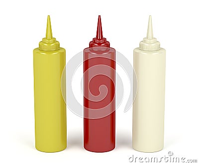 Mustard, ketchup and mayonnaise Stock Photo