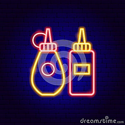 Mustard Ketchup Neon Sign Vector Illustration