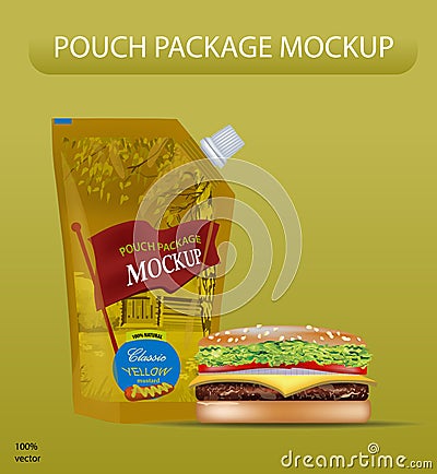 Mustard pouch mockup. Vector Illustration