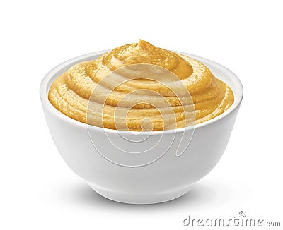 Mustard sauce in bowl isolated on white background. One of the collection of various sauces Stock Photo