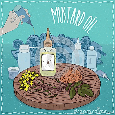 Mustard seed oil used as grease lubricant Vector Illustration