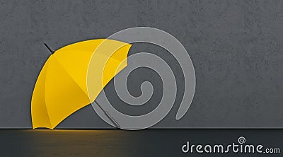 Mustard yellow open umbrella on dark wallpaper, copy space, high contrast, vertical billboard poster Cartoon Illustration