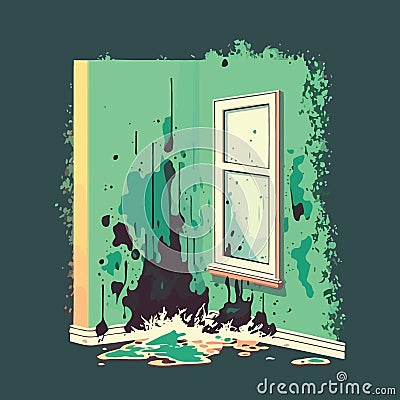 musty wall of contaminated room mold fungus Vector Illustration