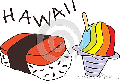 Musubi and shave ice. Design for Hawaii menu Vector Illustration