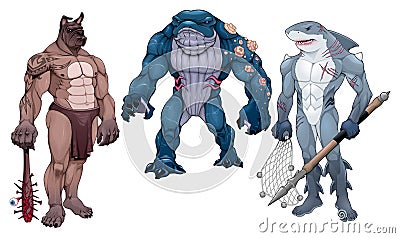 Mutant creatures half animal and human Vector Illustration