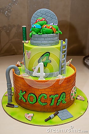 Mutant ninja turtles on birthday cake Editorial Stock Photo