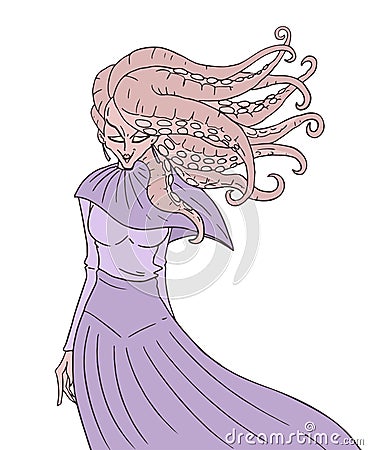 Mutant woman with octopus hair Stock Photo